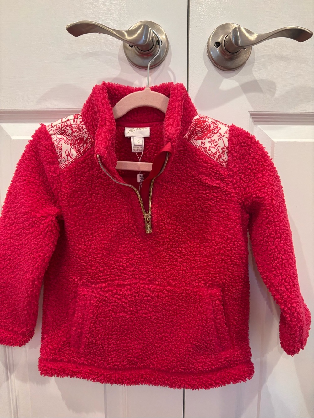 Lilly Pulitzer Girls Mini Wallen Half-Zip Sherpa in Raspberry Rouge